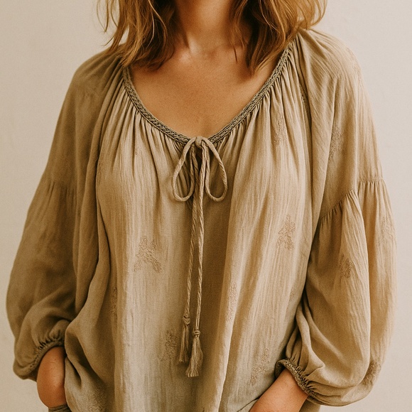 ZLEurope Tops - ZLEurope Boho Draped Dolman 100% Cotton Blouse Beach Resort Cruise Shirt